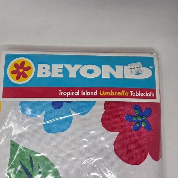 VINTAGE BED BATH & BEYOND UMBRELLA TABLECLOTH SUMMER FLORAL 70" ROUND VINYL NEW - Picture 2 of 7